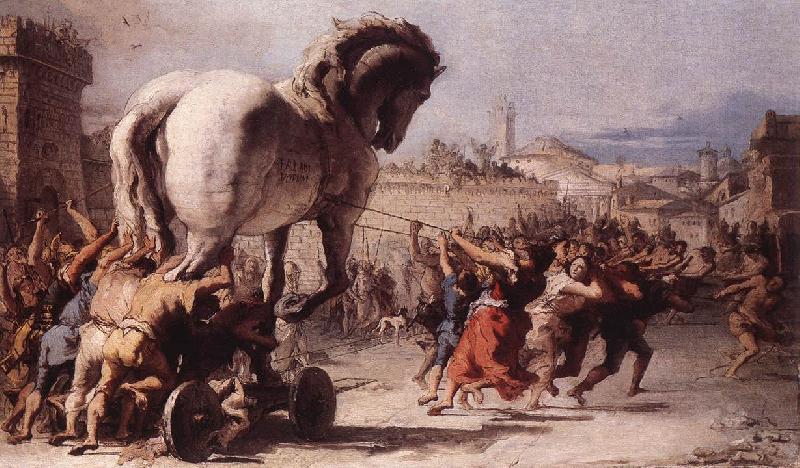 TIEPOLO, Giovanni Domenico The Procession of the Trojan Horse in Troy e oil painting picture